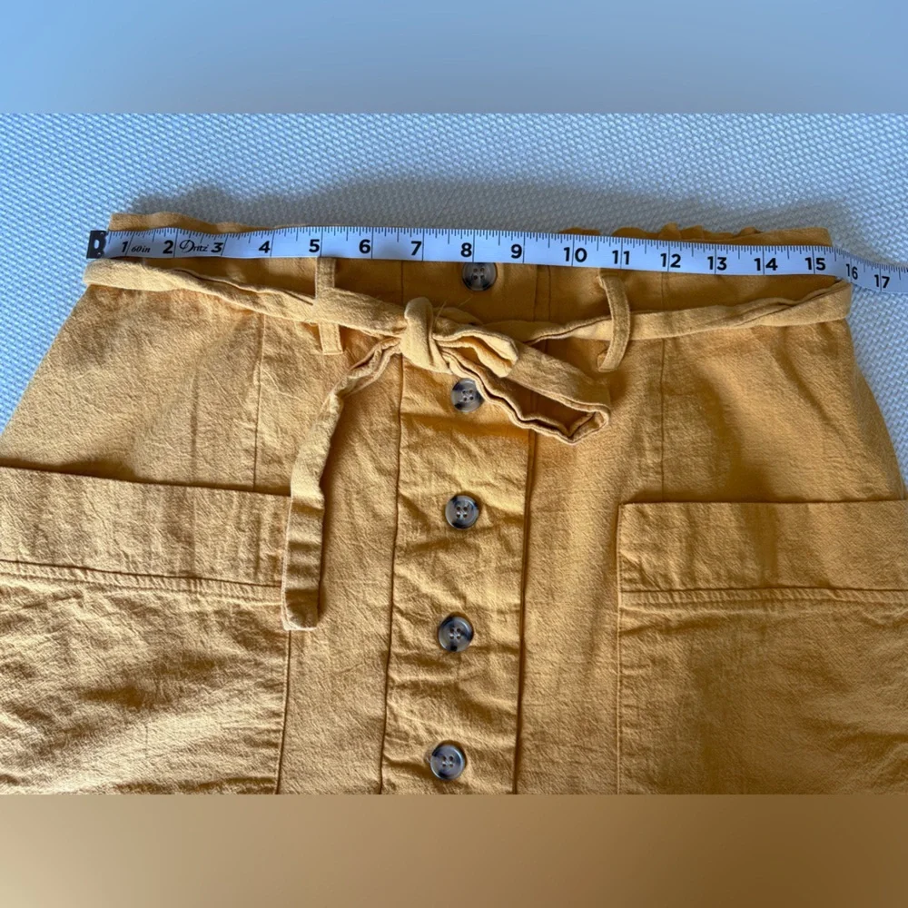 Hesperus Large Cotton Yellow Skirt Elastic Waist Large Pockets Button